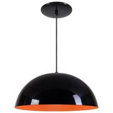 Pendente Meia Lua 34cm Luminária Alumínio Preto Brilhante C/ Laranja - Rei da Iluminação