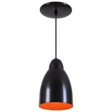 Pendente Bala Luminária Lustre Alumínio Preto Fosco C/ Laranja - Rei Da Iluminação