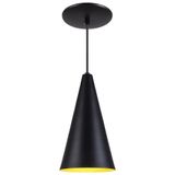 Pendente Cone Luminária Lustre Alumínio Preto Textura C/ Amarelo - Rei Da Iluminação