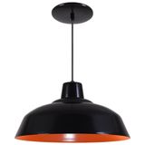 Pendente Retrô 34cm Luminária Lustre Alumínio Preto Fosco C/ Laranja - Rei Da Iluminação