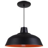 Pendente Retrô 34cm Luminária Lustre Alumínio Preto Textura C/ Laranja - Rei Da Iluminação