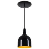 Pendente Gota Teat Luminária Lustre Alumínio Preto Brilhante C/ Amarelo - Rei Da Iluminação