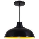 Pendente Retrô 34cm Luminária Lustre Alumínio Preto Fosco C/ Amarelo - Rei Da Iluminação