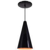 Pendente Cone Luminária Lustre Alumínio Preto Brilhante C/ Laranja - Rei Da Iluminação