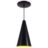 Pendente Cone Luminária Lustre Alumínio Preto Fosco C/ Amarelo - Rei Da Iluminação