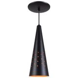 Pendente Cone Furado Luminária Lustre Alumínio Preto Textura C/ Laranja - Rei Da Iluminação