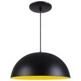 Pendente Meia Lua 40cm Luminária Alumínio Preto Textura C/ Amarelo - Rei da Iluminação