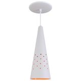 Pendente Cone Furado Luminária Lustre Alumínio Branco Textura C/ Laranja - Rei Da Iluminação