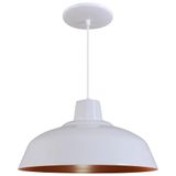 Pendente Retrô 34cm Luminária Lustre Alumínio Branco Brilhante C/ Cobre - Rei Da Iluminação