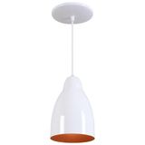 Pendente Bala Luminária Lustre Alumínio Branco Brilhante C/ Cobre - Rei Da Iluminação