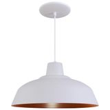 Pendente Retrô 34cm Luminária Lustre Alumínio Branco Textura C/ Cobre - Rei Da Iluminação