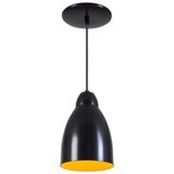 Pendente Bala Luminária Lustre Alumínio Preto Fosco C/ Amarelo - Rei Da Iluminação