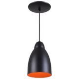 Pendente Bala Luminária Lustre Alumínio Preto Textura C/ Laranja - Rei Da Iluminação