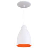 Pendente Bala Luminária Lustre Alumínio Branco Textura C/ Laranja - Rei Da Iluminação