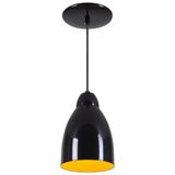 Pendente Bala Luminária Lustre Alumínio Preto Brilhante C/ Amarelo - Rei Da Iluminação