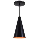 Pendente Cone Luminária Lustre Alumínio Preto Fosco C/ Laranja - Rei Da Iluminação