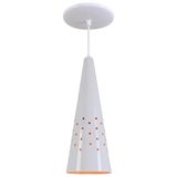 Pendente Cone Furado Luminária Lustre Alumínio Branco Brilhante C/ Laranja - Rei Da Iluminação