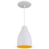 Pendente Bala Luminária Lustre Alumínio Branco Textura C/ Amarelo - Rei Da Iluminação