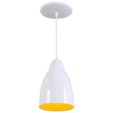 Pendente Bala Luminária Lustre Alumínio Branco Brilhante C/ Amarelo - Rei Da Iluminação