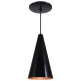 Pendente Cone Luminária Lustre Alumínio Preto Brilhante C/ Cobre - Rei Da Iluminação