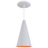 Pendente Cone Luminária Lustre Alumínio Branco Brilhante C/ Laranja - Rei Da Iluminação