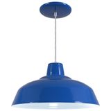 Pendente Retrô 34cm Luminária Lustre Alumínio Azul Royal - Rei Da Iluminação