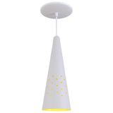 Pendente Cone Furado Luminária Lustre Alumínio Branco Textura C/ Amarelo - Rei Da Iluminação