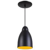 Pendente Bala Luminária Lustre Alumínio Preto Textura C/ Amarelo - Rei Da Iluminação