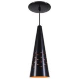 Pendente Cone Furado Luminária Lustre Alumínio Preto Fosco C/ Laranja - Rei Da Iluminação