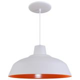 Pendente Retrô 34cm Luminária Lustre Alumínio Branco Textura C/ Laranja - Rei Da Iluminação