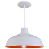 Pendente Retrô 34cm Luminária Lustre Alumínio Branco Brilhante C/ Laranja - Rei Da Iluminação