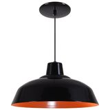 Pendente Retrô 34cm Luminária Lustre Alumínio Preto Brilhante C/ Laranja - Rei Da Iluminação