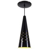 Pendente Cone Furado Luminária Lustre Alumínio Preto Brilhante C/ Amarelo - Rei Da Iluminação