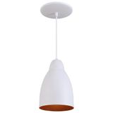 Pendente Bala Luminária Lustre Alumínio Branco Textura C/ Cobre - Rei Da Iluminação