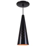 Pendente Cone Furado Luminária Lustre Alumínio Preto Fosco C/ Cobre - Rei Da Iluminação