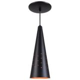 Pendente Cone Furado Luminária Lustre Alumínio Preto Textura C/ Cobre - Rei Da Iluminação