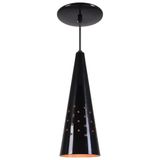 Pendente Cone Furado Luminária Lustre Alumínio Preto Brilhante C/ Cobre - Rei Da Iluminação