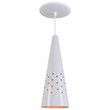 Pendente Cone Furado Luminária Lustre Alumínio Branco Brilhante C/ Cobre - Rei Da Iluminação