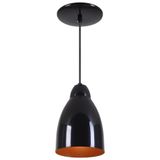 Pendente Bala Luminária Lustre Alumínio Preto Brilhante C/ Cobre - Rei Da Iluminação