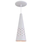 Pendente Cone Furado Luminária Lustre Alumínio Branco Textura C/ Cobre - Rei Da Iluminação