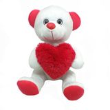 Urso Pelúcia Tatau Branco Coração Felpudo 26 Cm Altura