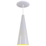 Pendente Cone Furado Luminária Lustre Alumínio Branco Brilhante C/ Amarelo - Rei Da Iluminação