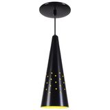 Pendente Cone Furado Luminária Lustre Alumínio Preto Fosco C/ Amarelo - Rei Da Iluminação