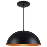 Pendente Meia Lua 40cm Luminária Alumínio Preto Textura C/ Cobre - Rei Da Iluminação