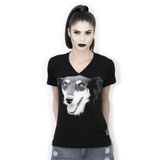 Blusa Feminina Manga Curta Gola V Preta - Estampa Cão ANIMI