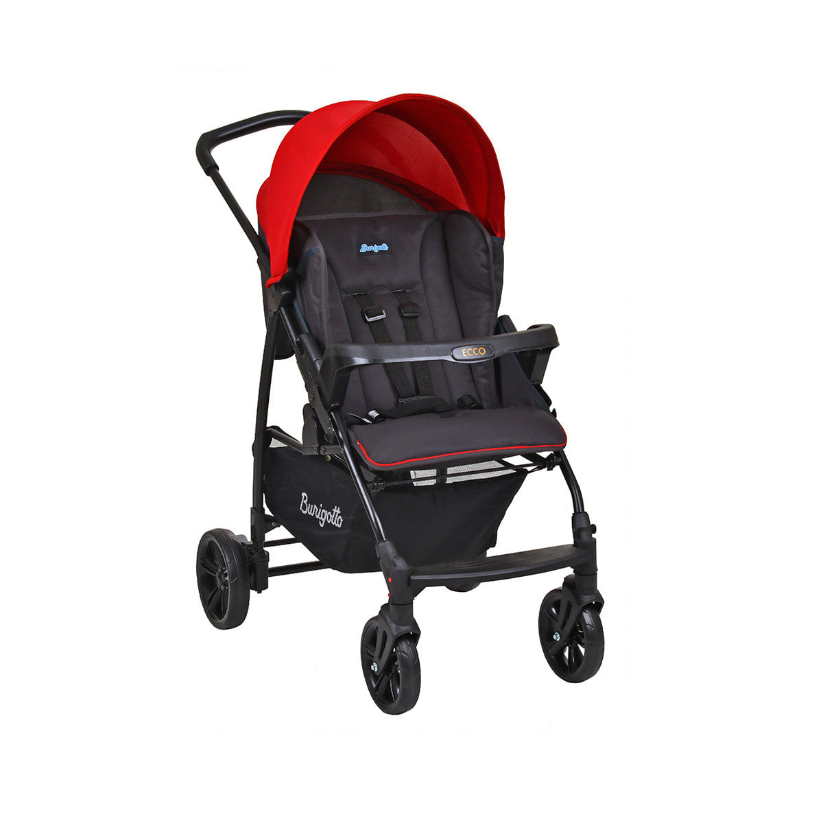 Carrinho de Bebê Passeio Burigotto 4 Rodas 4 Posições Suporta Crianças de Até 15Kg Carro Ecco Cinza/Vermelho