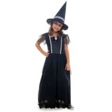 Fantasia Bruxa Preta Luxo Vestido Longo Infantil Com Chapéu - Halloween M