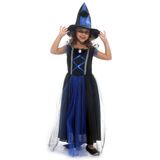 Fantasia Bruxa Azul Luxo Vestido Longo Infantil Com Chapéu - Halloween G