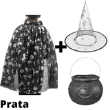 Fantasia Kit Bruxo Infantil Capa E Chapeu E Caldeirao Bruxa Bruxinha Feiticeiro Mago Halloween Unisex Cosplay