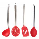 Jogo Utensílios Cozinha Silicone E Cabo De Metal 04 Peças